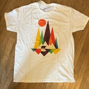 Bear Mountain Reflection Tee -White with Colorful Geometric Design